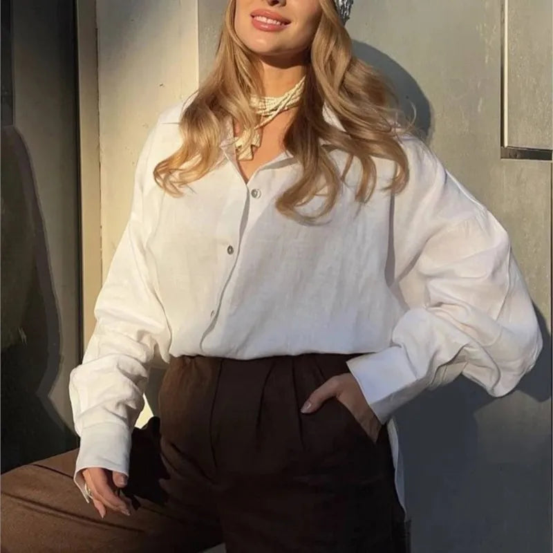 Women's Loose Collared Long Sleeve Button Front Shirt
