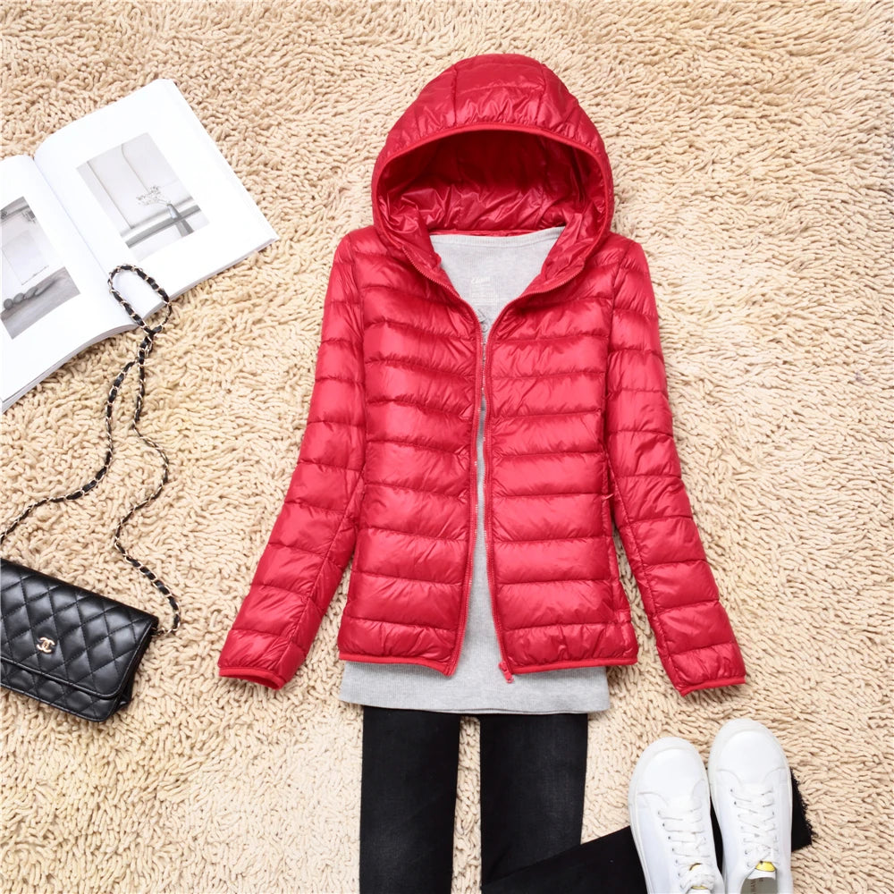 Women's Hooded Quilted Zip Front Jacket for Layered Outfits