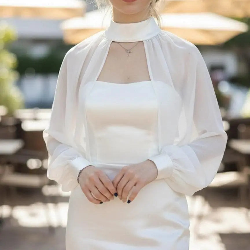 High Neck Sheer Bridal Cape for Layering over Outfits