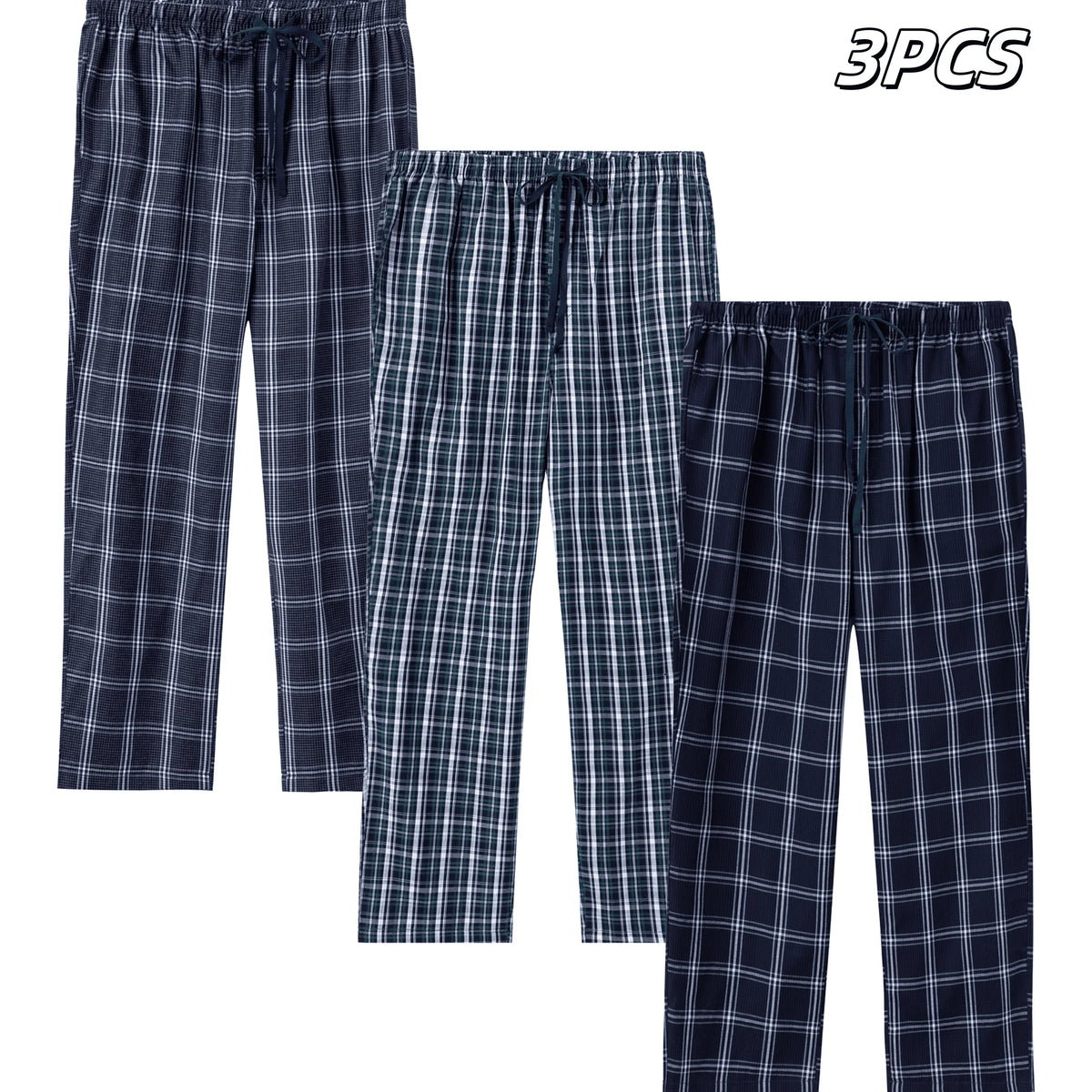 Men's Plaid Elastic Waist Lounge Pants with Pack Options