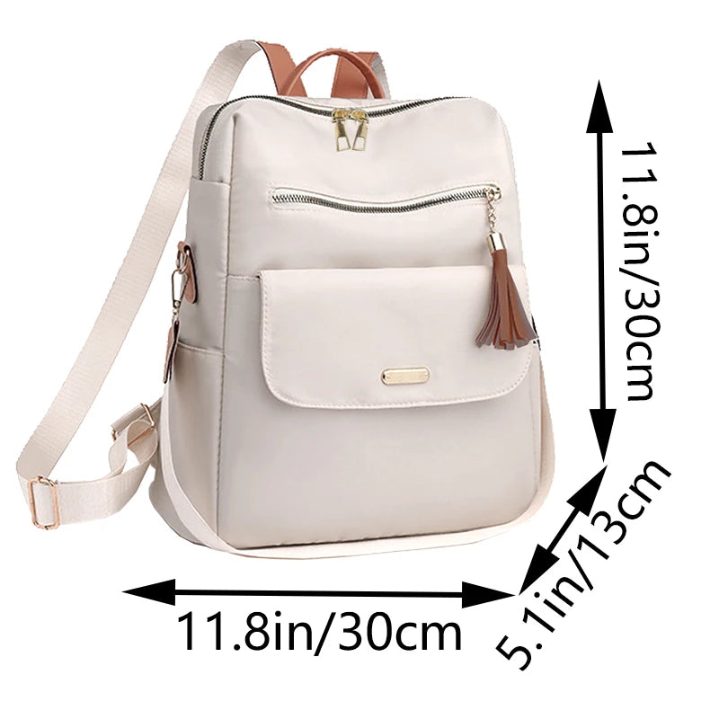 Tassel Detail Backpack with Front Pockets and Adjustable Shoulder Strap Design