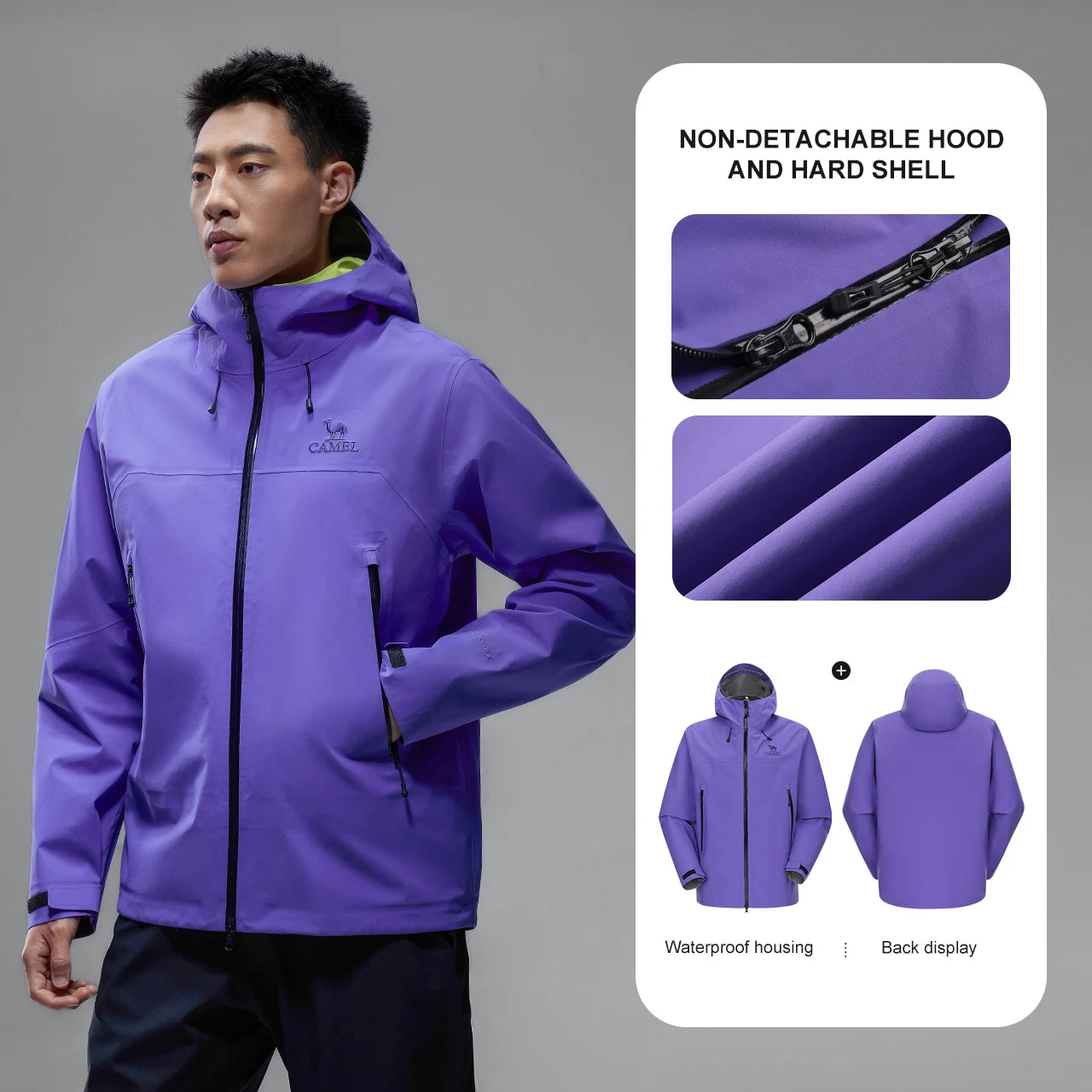 Hooded Long Sleeve Full Zip Outdoor Hiking Jacket with Pockets