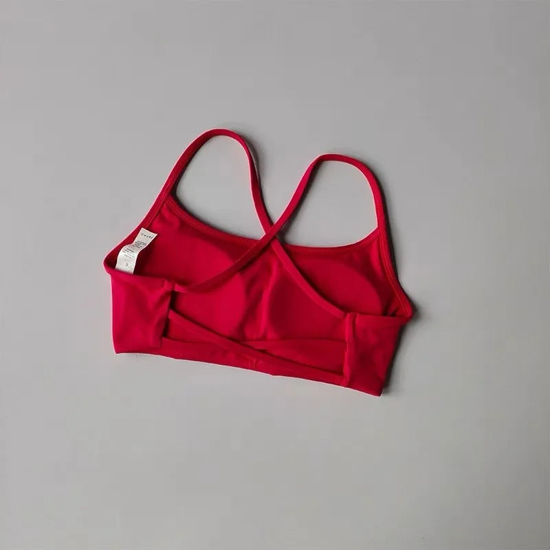 Women's Straight Neck Thin Cross Strap Sports Bra