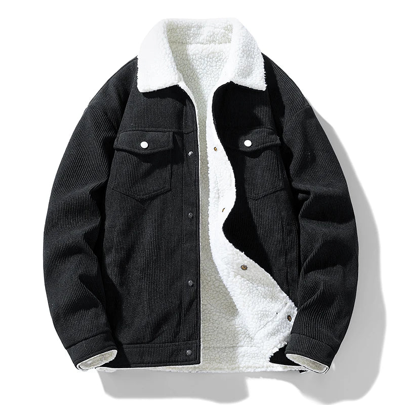 Men's Fleece Collar Corduroy Button Front Jacket