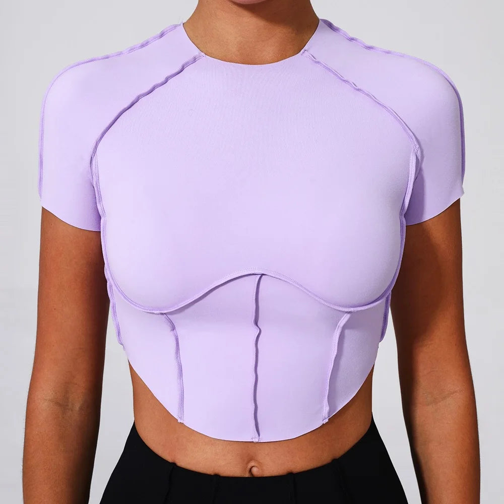 Women's Panelled Short-Sleeve Workout Crop Top