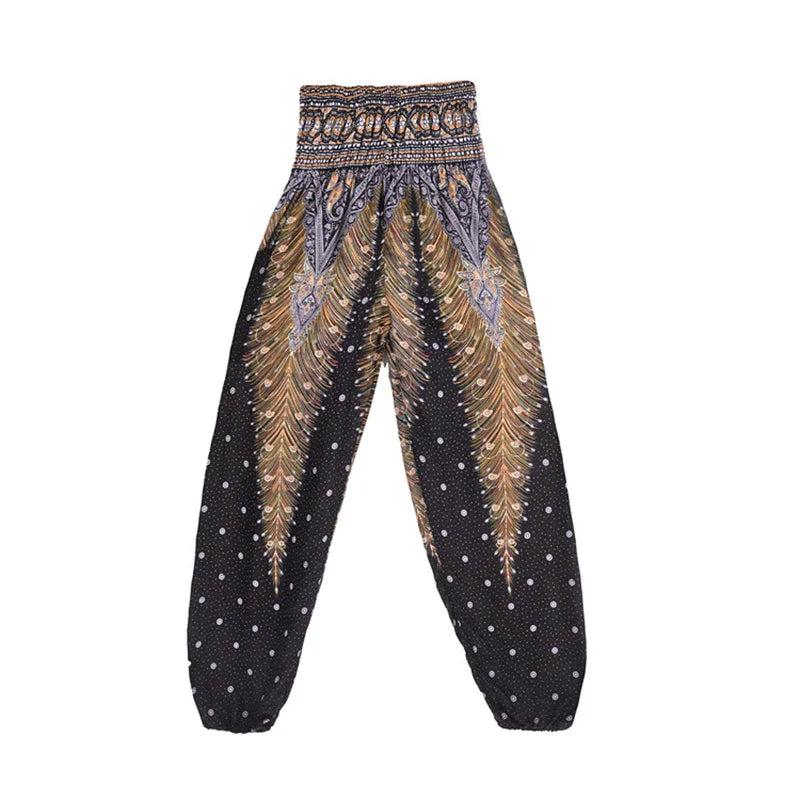 Women's Printed Rayon Harem Pants with High Waist and Gathered Ankles