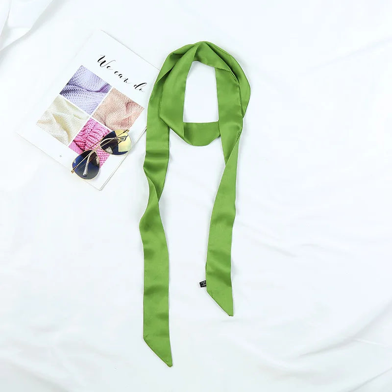 Solid Long Narrow Ribbon Scarf with Pointed Ends