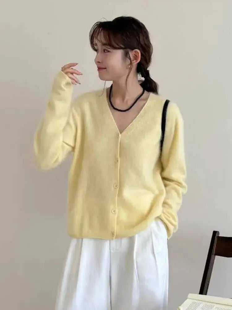 Women's V Neck Full Button Front Cardigan Casual Knit Layer