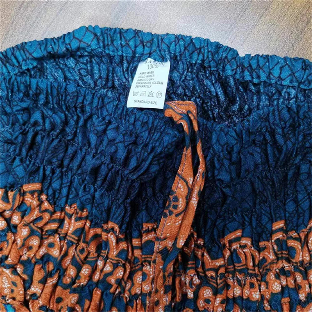 Women's Printed Rayon Harem Pants with Elastic Waist and Convertible Styling