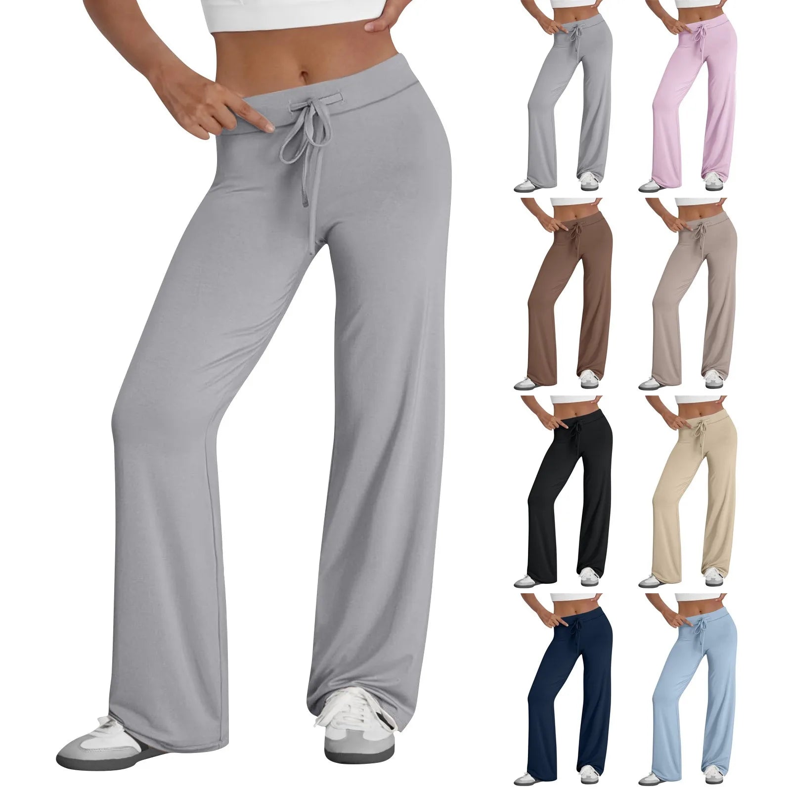 Women's Drawstring Waist Flared Pants with Pockets for Yoga and Casual Wear