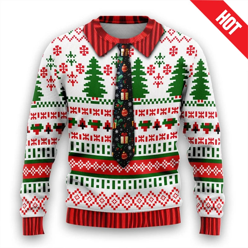 Christmas Suit-Effect Print Crewneck Long-Sleeve Sweatshirt