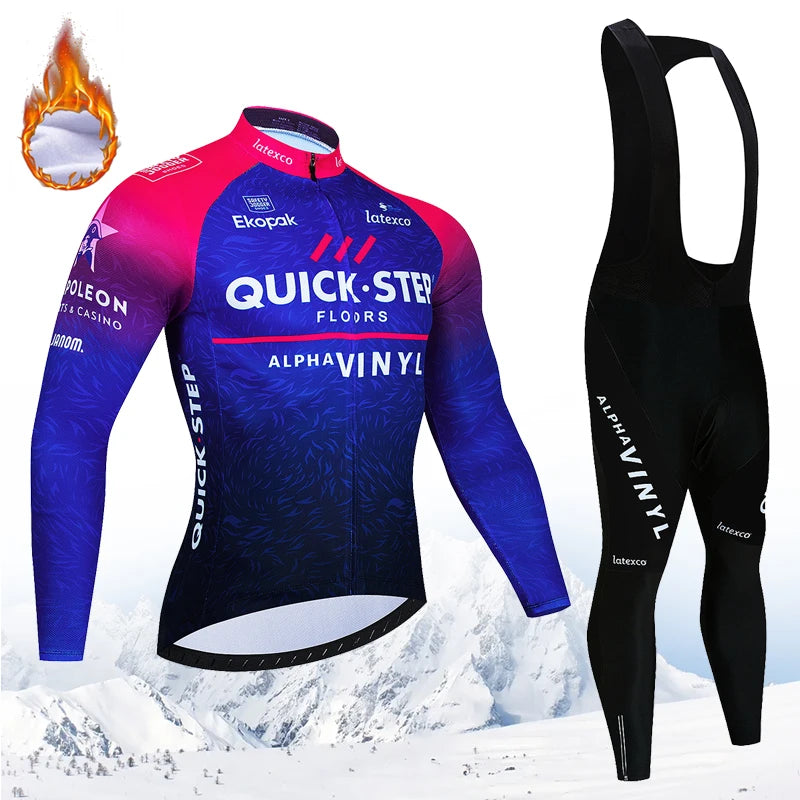 Men's Long Sleeve Fleece Cycling Jersey Set for Winter Bicycle Riding
