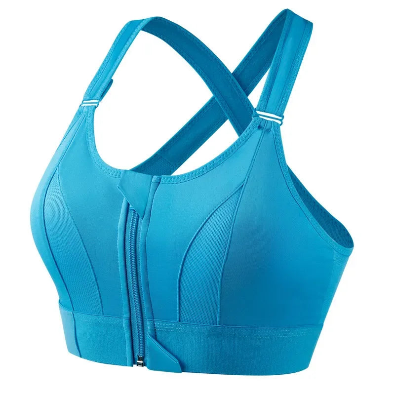 Women's Front Zip Cross Back Sports Bra