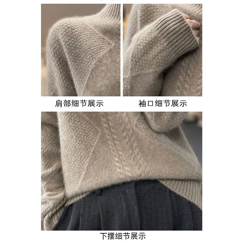 Women's Cable Knit Mock Neck Sweater Casual Knit Layer