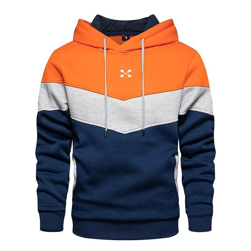 Men's Patchwork Long-Sleeve Fleece Pullover Hoodie