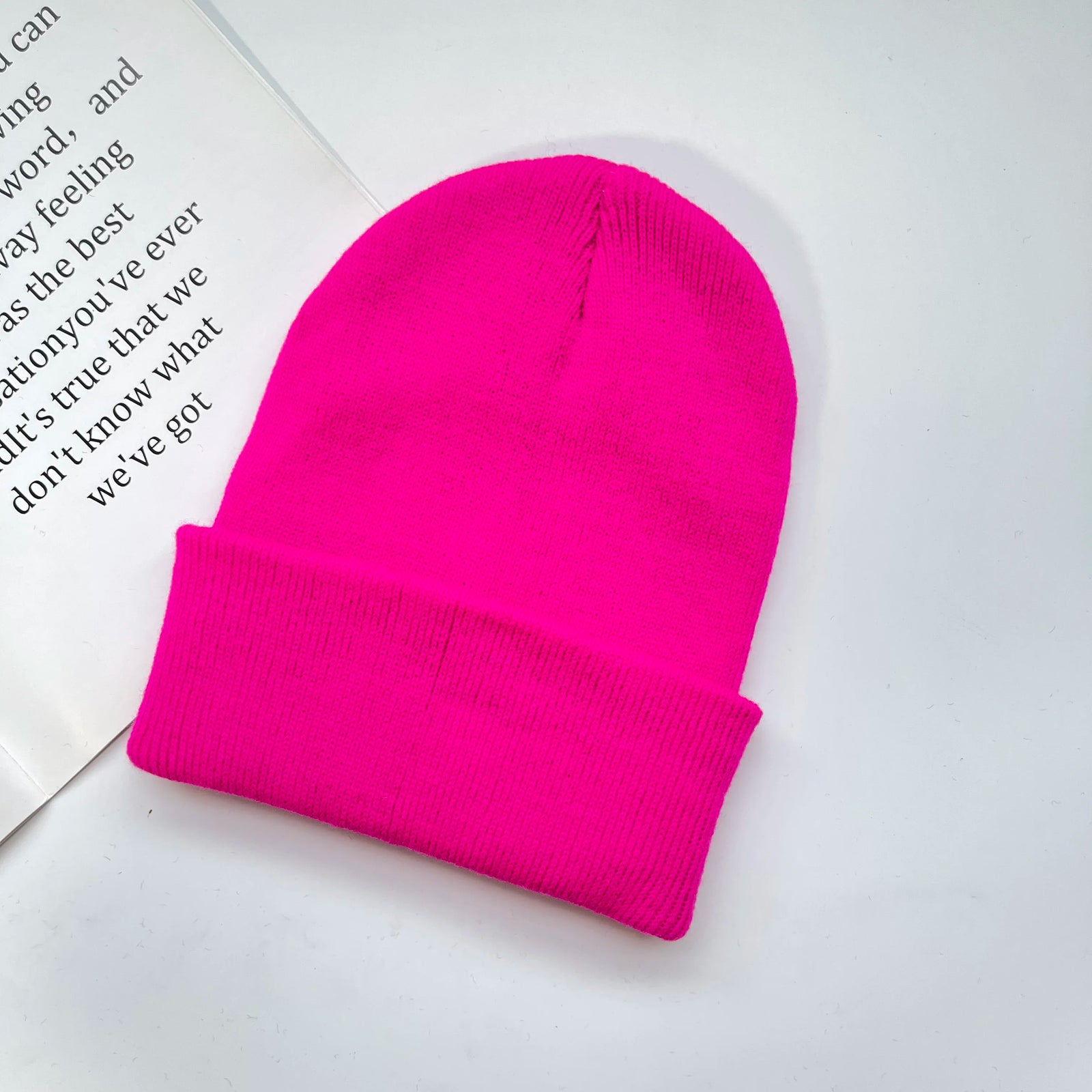 Solid Knit Beanie with Folded Cuff and Color Choices