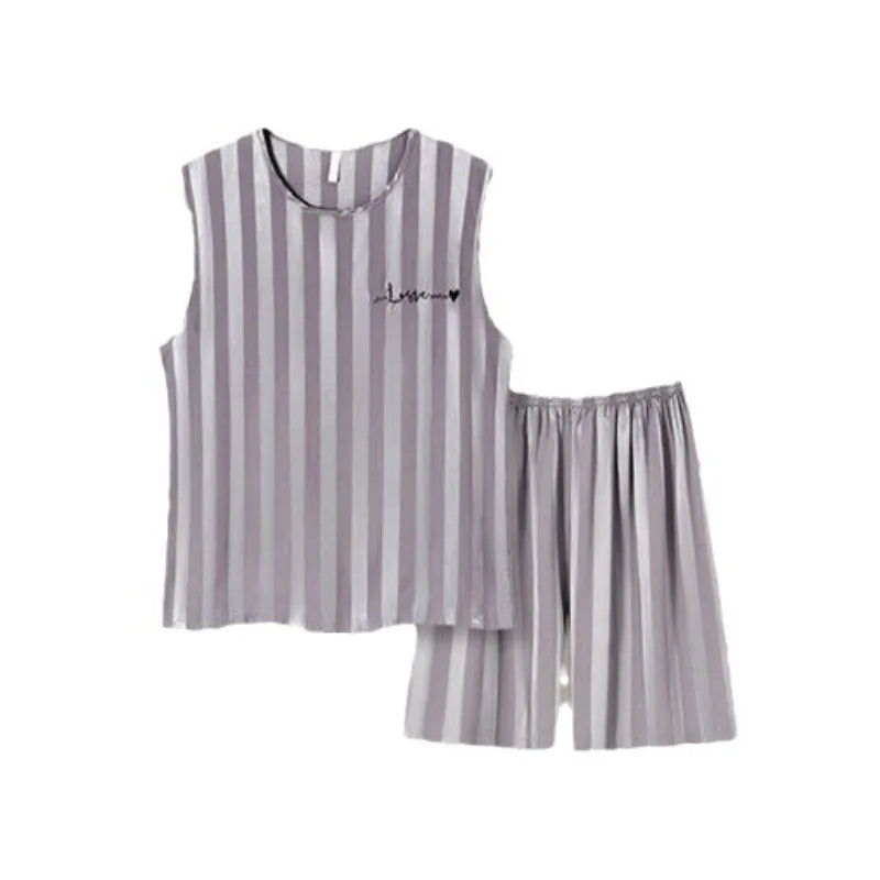Men's Striped Sleeveless Top and Shorts Pajama Set