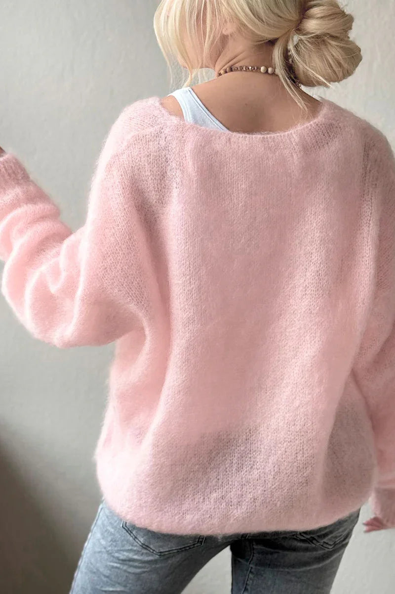 Women's V Neck Loose Fit Sweater Casual Knit Layer