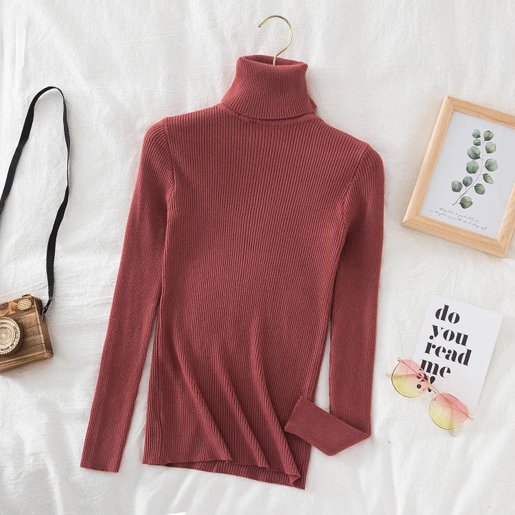 Women's Ribbed Mock Neck Long Sleeve Sweater Casual Knit Layer
