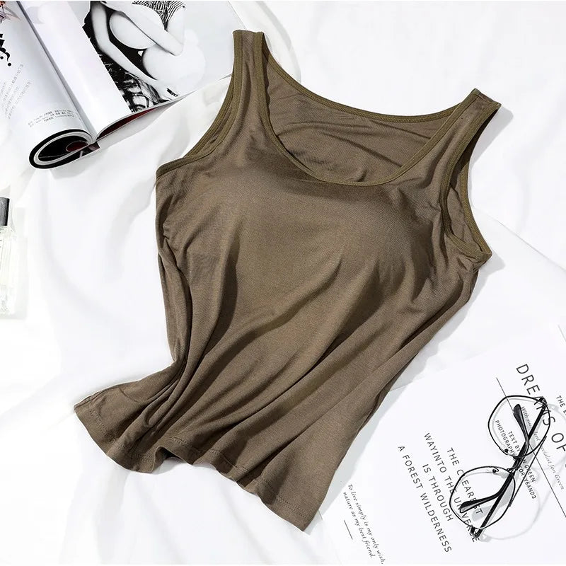 Women's Sleeveless Tank Top with Scoop Neckline and a Built-In Bra