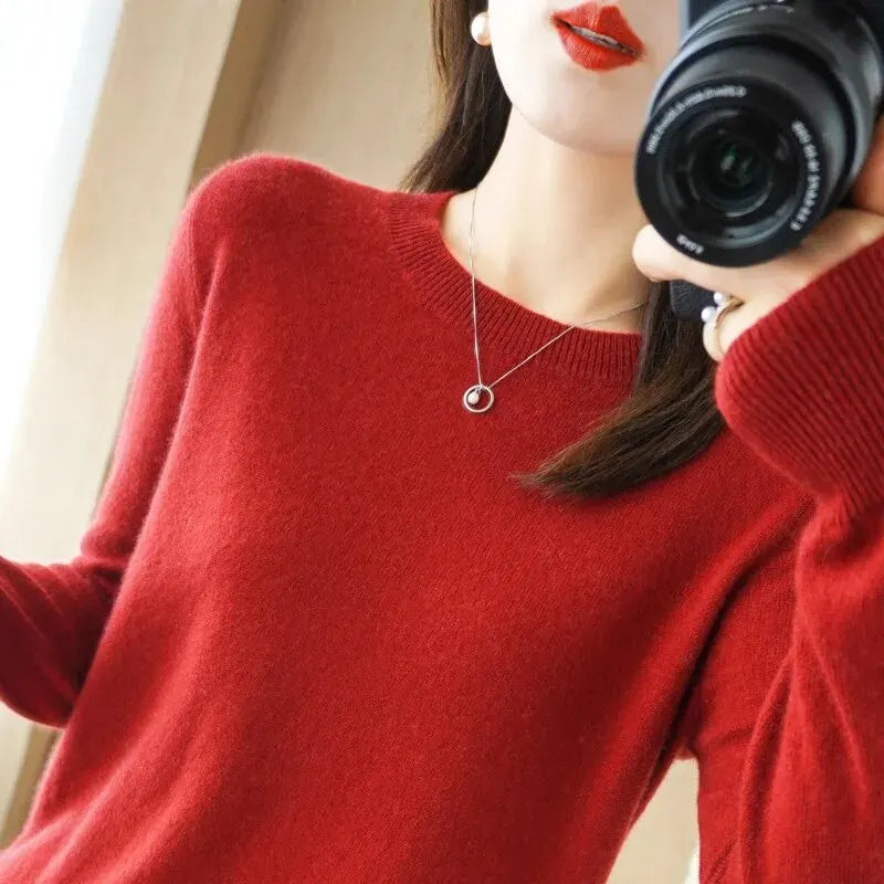 Women's Crew Neck Long Sleeve Sweater Casual Knit Layer