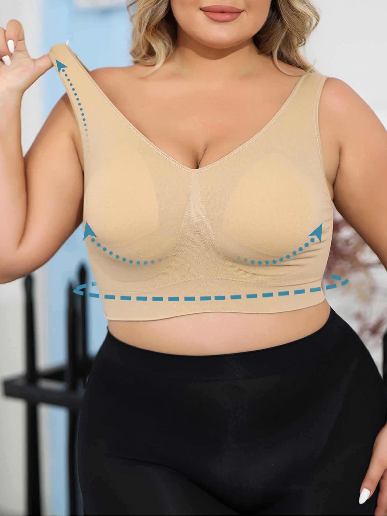Women's Wide Strap Polyamide Blend Longline Bra with V Neck