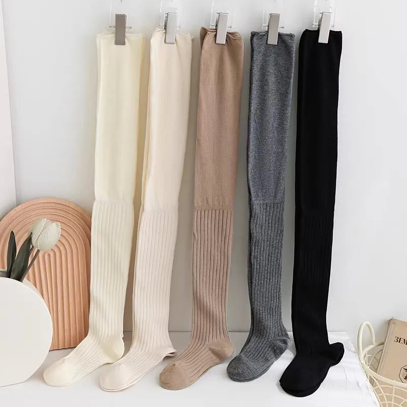Solid Thigh High Socks with Long Knit Styling