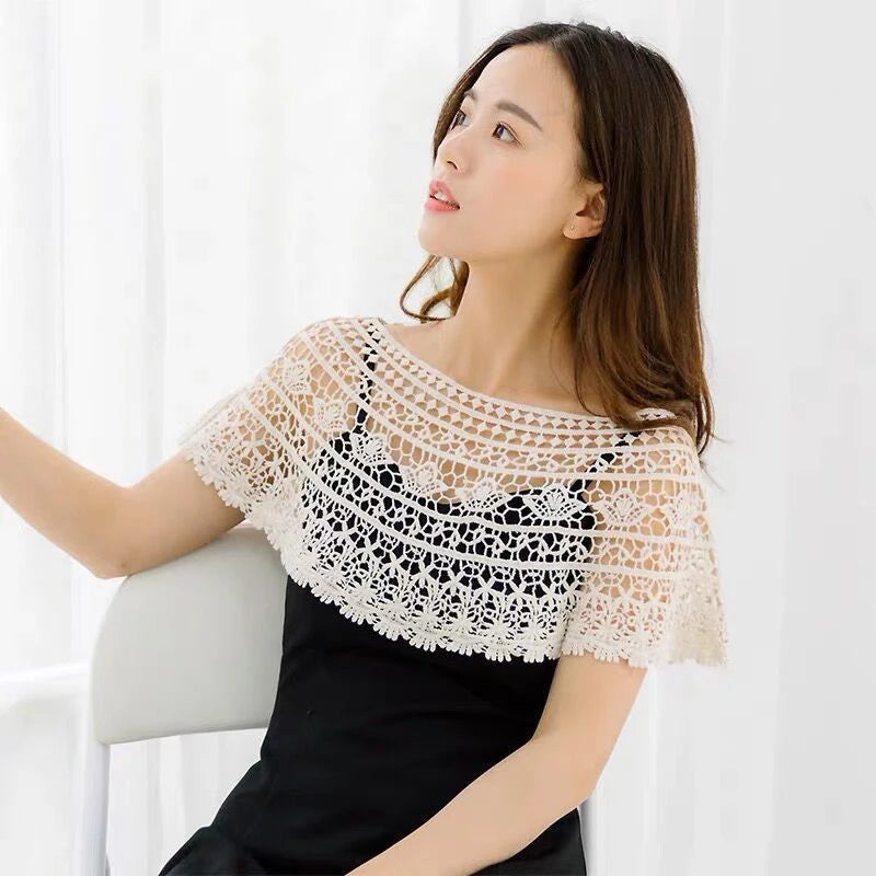 Crochet Floral Lace Capelet for Layering over Dresses and Tops