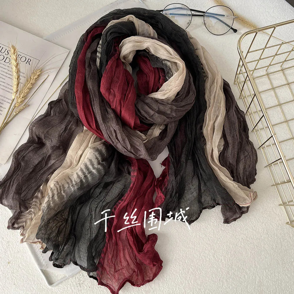 Gradient Crinkled Long Scarf with Rectangular Wrap Shape