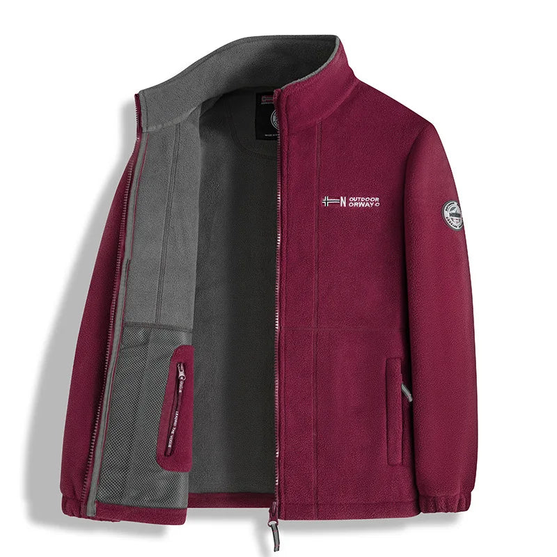 Men's Stand Collar Fleece Zip Front Jacket