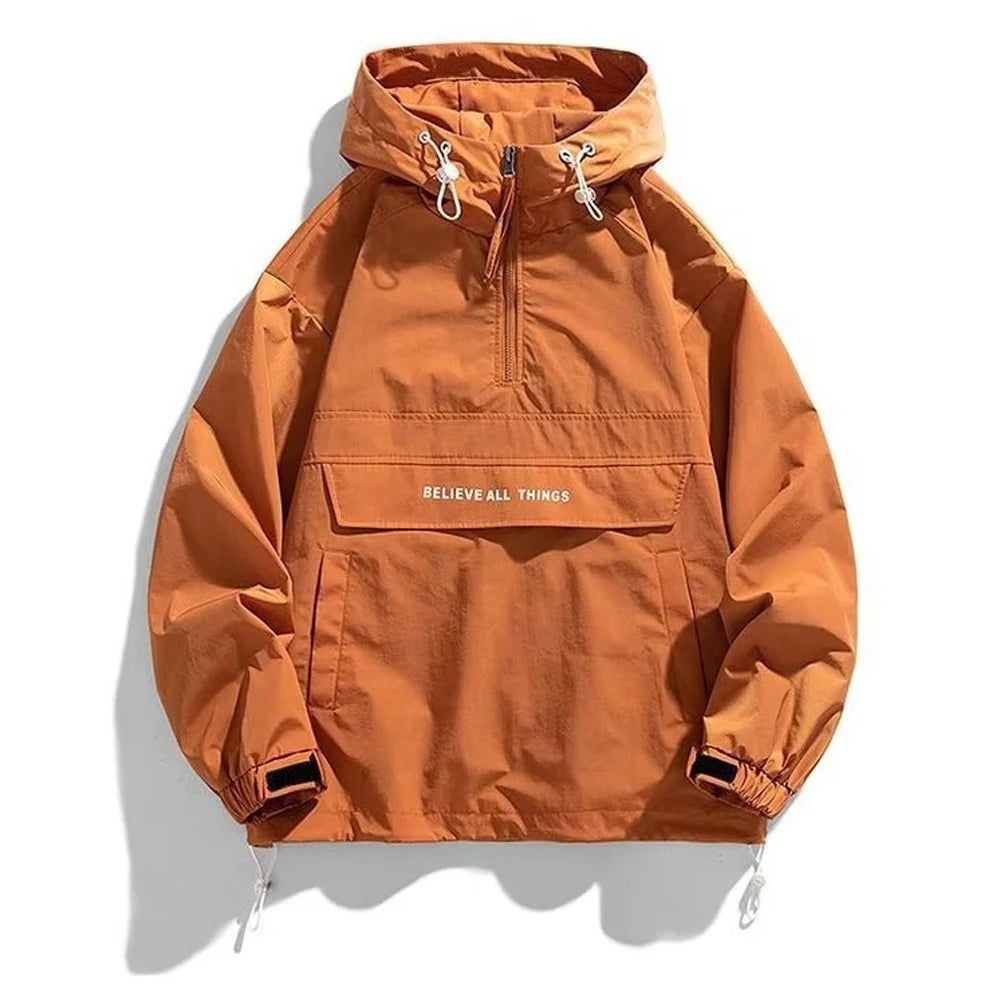 Hooded Half Zip Long Sleeve Casual Anorak Jacket