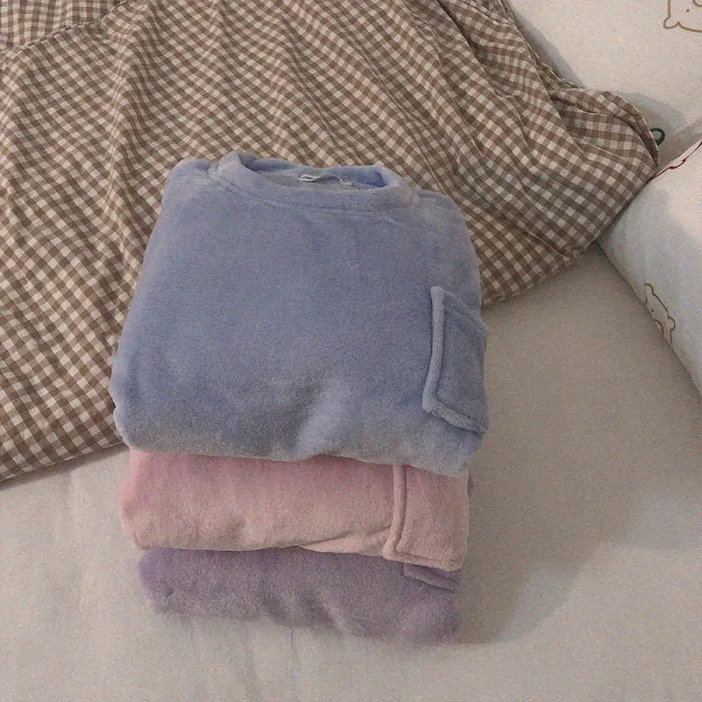 Women's Long Sleeve Plaid Bottom Pajama Set with Top and Pants