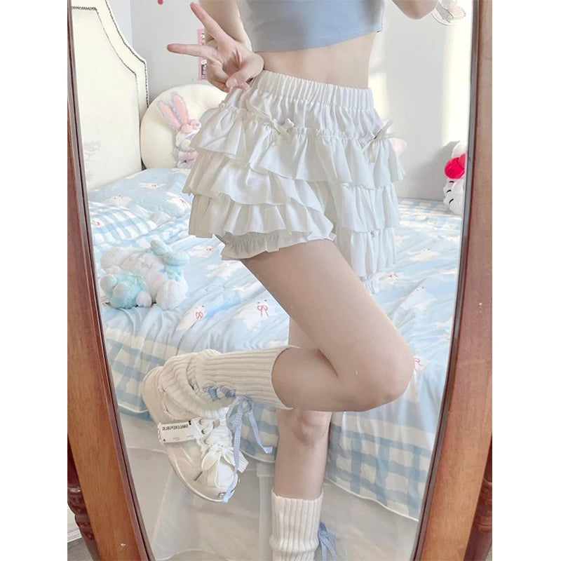 Women's Polyester High-Waist Ruffled A-Line Mini Skirt with Bows for Summer Outfits