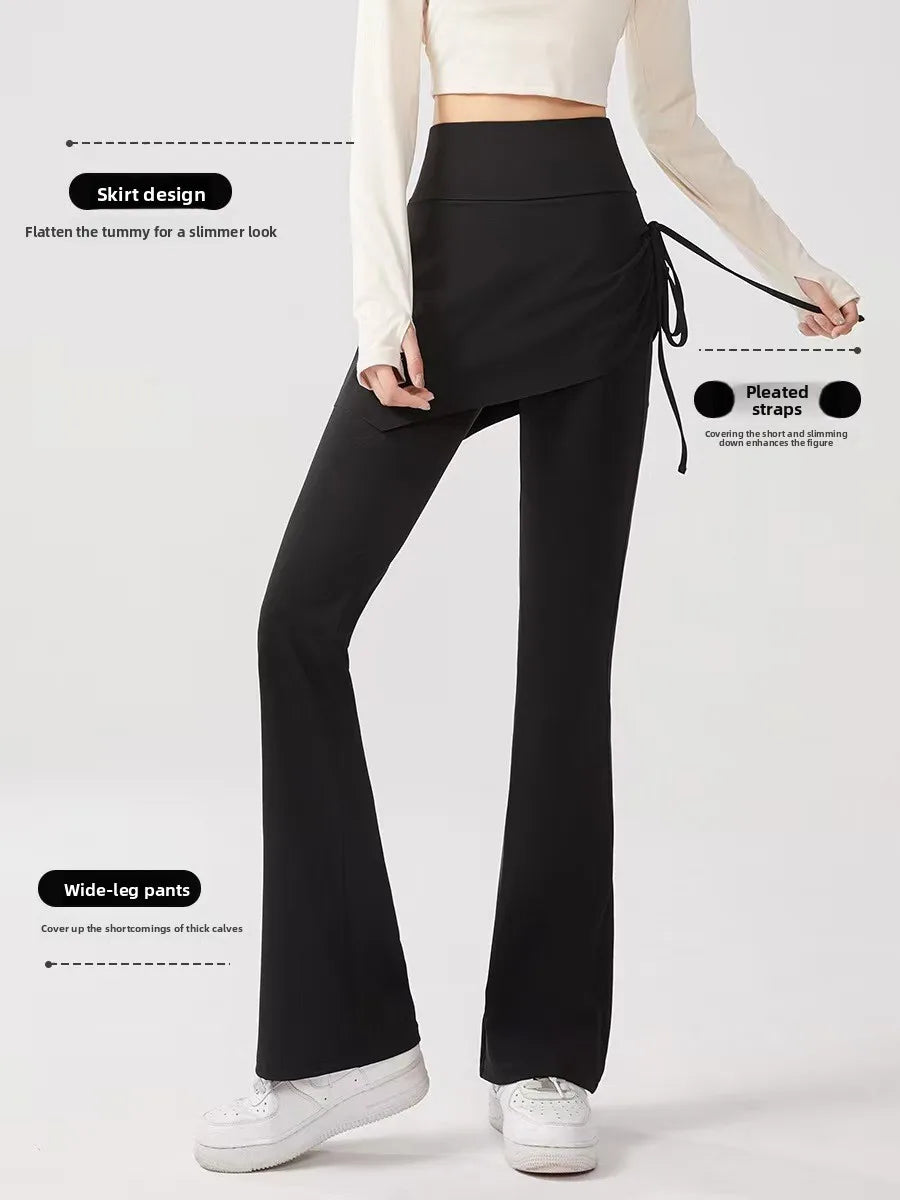 Women's Skirt Overlay Flared Pants with High Waist for Yoga and Casual Wear
