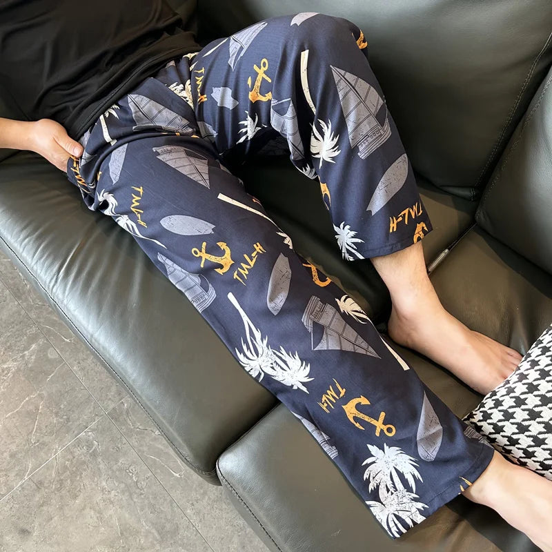 Men's Patterned Elastic Waist Straight Leg Pajama Lounge Pants