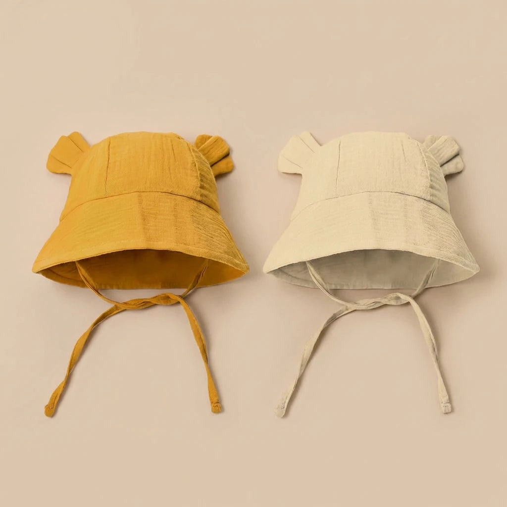 Children's Bucket Hat with Decorative Ears and Chin Ties
