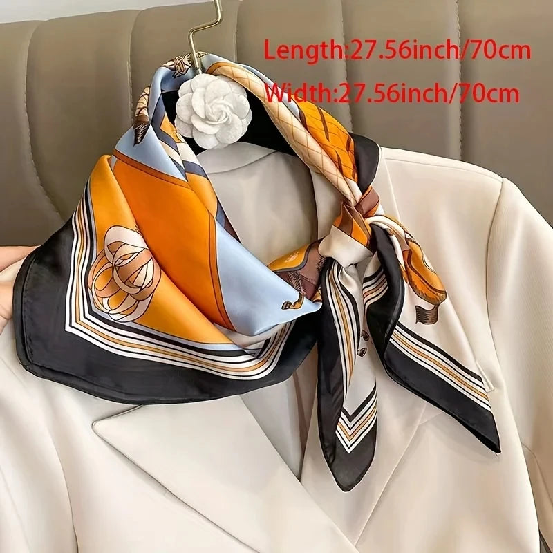 Horse Print Square Scarf with Decorative Patterned Border