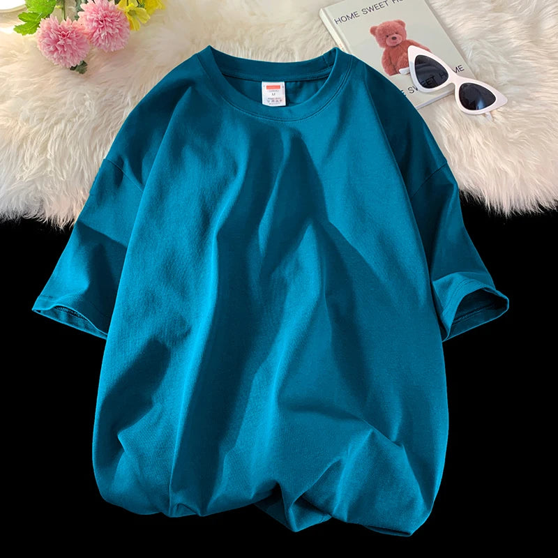 Solid Crew Neck Short Sleeve Loose Casual T Shirt