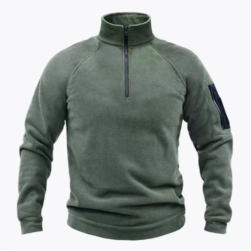 Mock Neck Fleece Long Sleeve Outdoor Pullover with Pockets