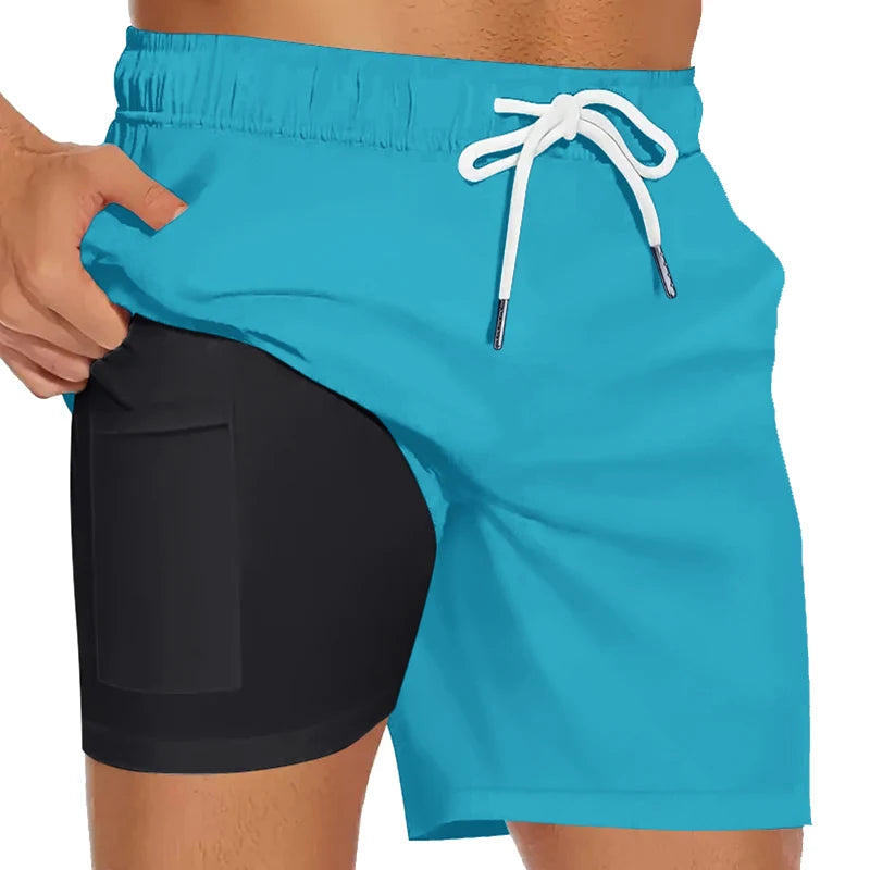 Men's Swim Shorts with Compression Liner and Phone Pocket for Beach and Pool Wear
