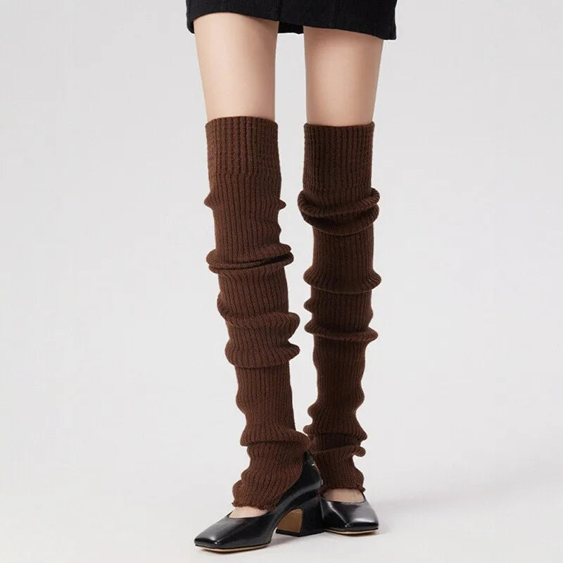 Solid Ribbed Leg Warmers with Slouchy Long Tube Shape