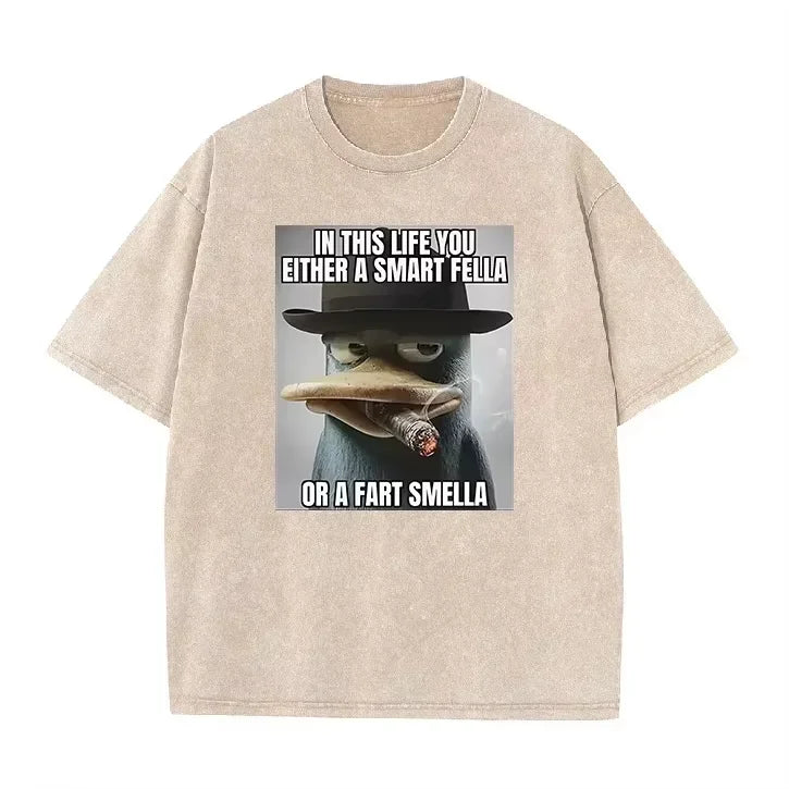 Retro Acid Wash Oversized T-shirt Funny Perry Platypus Meme Cartoon Print Casual Streetwear Tops