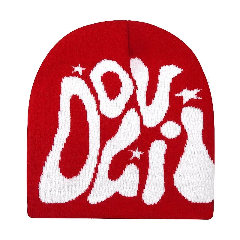 Graphic Knit Beanie with Letter and Pattern Style Options