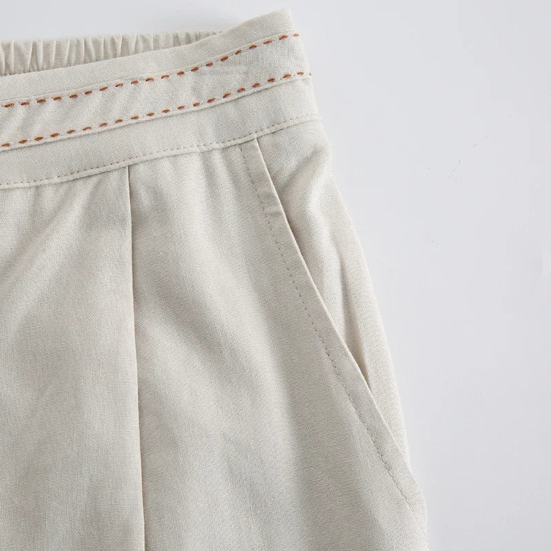 Women's Linen-Viscose High-Waist Straight-Leg Full-Length Pants with Button Fly for Casual Outfits