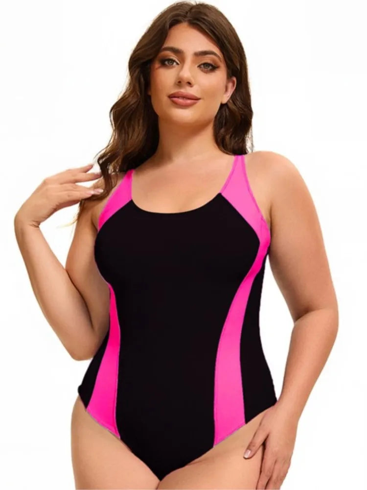 Women's Colour Block Cross Back Strappy One Piece Swimsuit