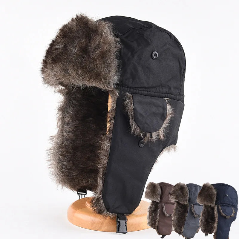 Trapper Hat with Ear Flaps and Plush Trim