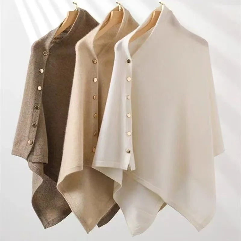 Asymmetric Side Button Poncho for Layering over Outfits