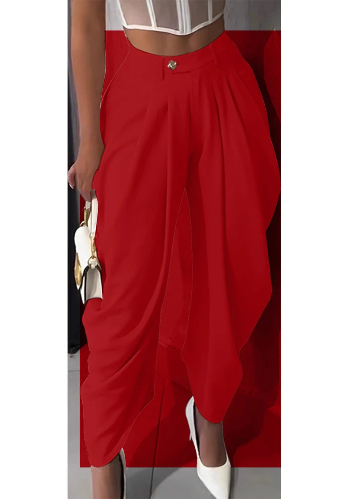 Women's Pleated Harem Pants with Tapered Legs and Waistband