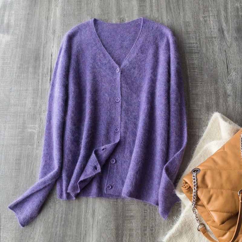 Women's V Neck Full Button Front Cardigan Casual Knit Layer