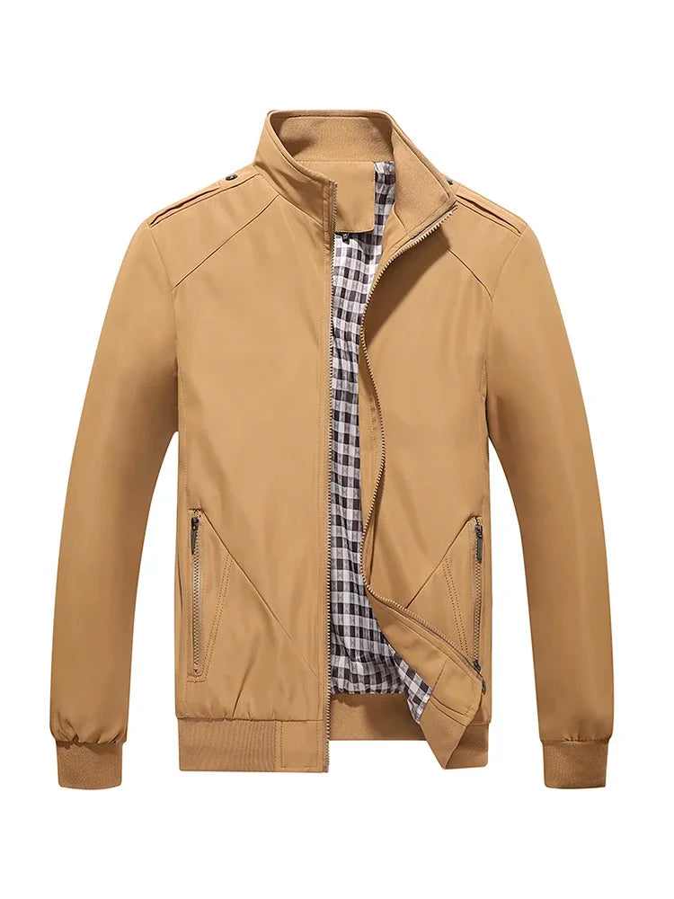 Men's Zip-Front Stand-Collar Jacket with Checked Lining